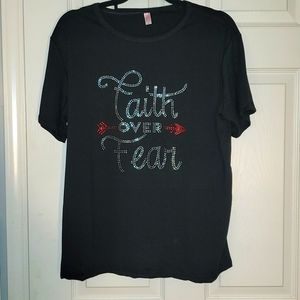 Black Faith over Fear T-Shirt, size Large.  Rhinestone Print